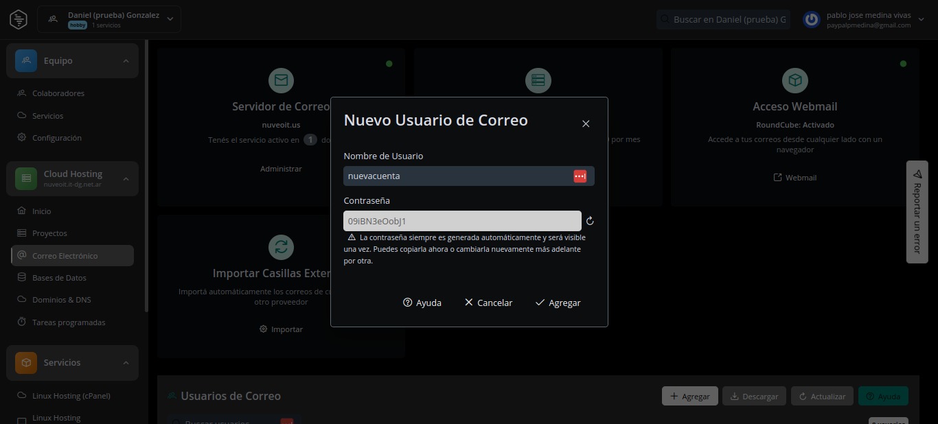 Crear cuenta de correo