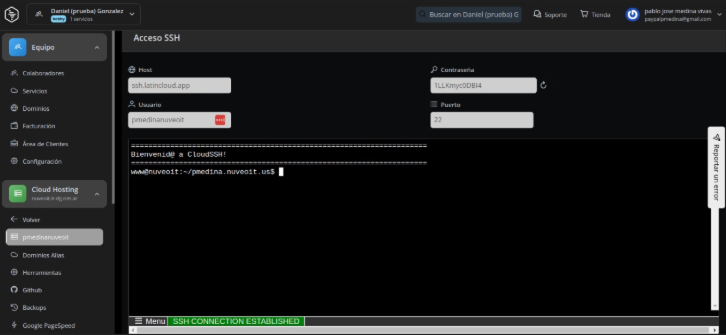 Acceso SSH del proyecto