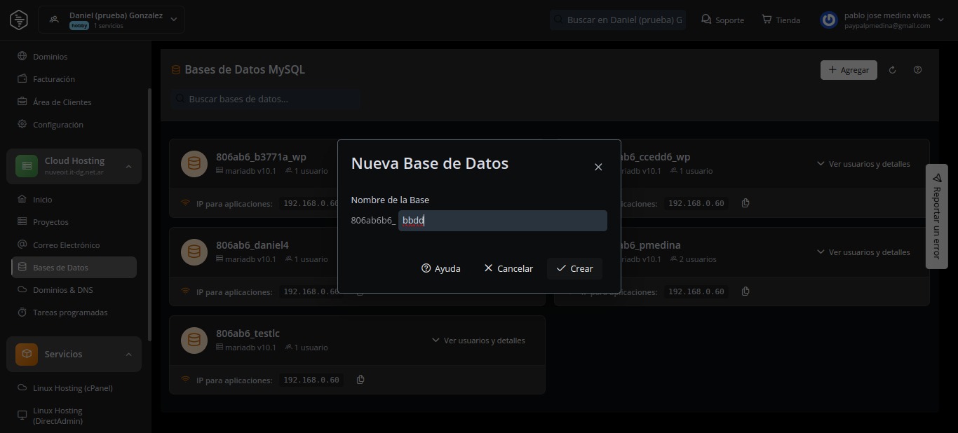 Crear base de datos