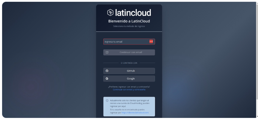 Ingreso a My.LatinCloud.com